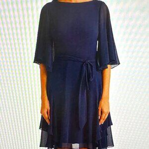 Lauren Ralph - Lauren - Ruffled Georgette Dress Size 6 Navy